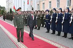 Indian Minister of State for Defence M. M. Pallam Raju inspecting the guard in October 2009.