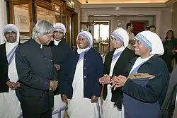 The President, Dr. A.P.J. Abdul Kalam meeting with the Sisters from the Mother Teresa Mission of Charity at Athens on 27 April 2007. These sisters are engaged in running number of old age home in Greece.