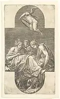 Three Muses and a Putto with a Lyre, a cruciform composition