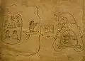 Folio 1. The Colhuacan glyph, on the right, has an uncovered draft line on its left side.[25]