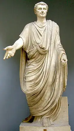 Image 29Toga-clad statue, restored with the head of the emperor Nerva (from Culture of ancient Rome)