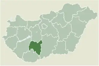 Location of Tolna county in Hungary