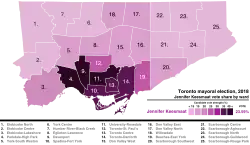 Percentage of votes cast for Jennifer Keesmaat by ward