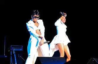 L-R: Pamela Long and Kima Raynor Dyson perform at the Legends of Bad Boy concert in Beverly Hills, California in 2014. Not pictured: Keisha Spivey Epps.