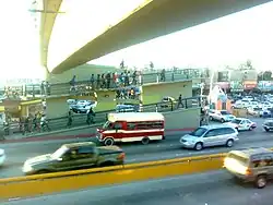 Traffic and pedestrian bridge at Cinco y Diez