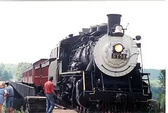 Knox and Kane No. 58 idling with an excursion consist on the Kinzua Bridge