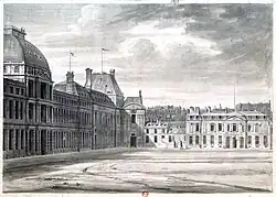 The Committee of General Security was located in Hôtel de Brionne on the right; it gathered on the first floor. (The Tuileries Palace, which housed the Convention, is on the left).