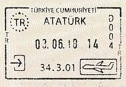 Turkish entry passport stamp issued at Istanbul Atatürk Airport