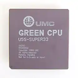 A UMC U5S rated for 33&nbsp;MHz with "Not for U.S. sale or import" on its silkscreen.
