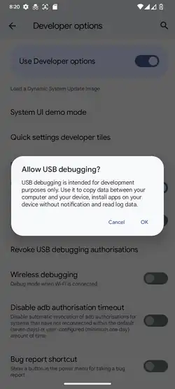 For enabling USB debugging on the Android device, it needs to be enabled in the "developer settings" window