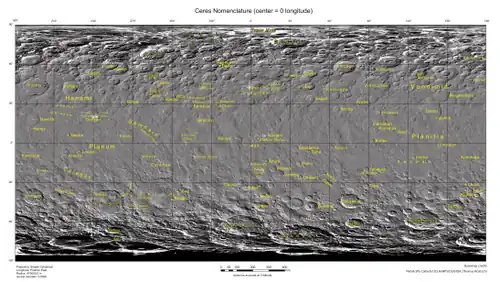 Map of Ceres feature names