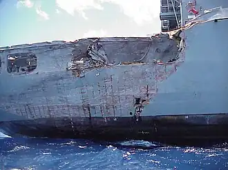 USNS Yukon damage after collision with the USS Essex