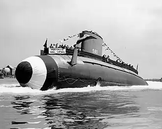 Launching of the Barbel (SS-580), 19 July 1958 at the Portsmouth Naval Shipyard