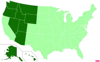 States in the United States by non-Protestant and non-Catholic Christian (e.g. Mormon, Jehovah's Witness, Eastern Orthodox) population according to the Pew Research Center 2014 Religious Landscape Survey.[248] States with non-Catholic/non-Protestant Christian population greater than the United States as a whole are in full green.