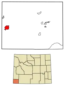 Location of Evanston in Uinta County, Wyoming.