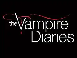 The show name written in gold against a black background and a ribbon of red above the word vampire