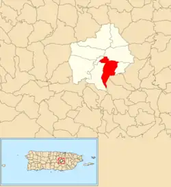 Location of Vega Redonda within the municipality of Comerío shown in red