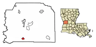 Location of Rosepine in Vernon Parish, Louisiana.