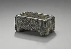 Vessel with guilloche pattern; 2000–1500; chlorite; 3.33 x 6.67 x 3.81&nbsp;cm; Los Angeles County Museum of Art
