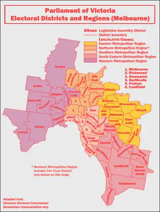 Map of greater Melbourne districts (2006–2014)