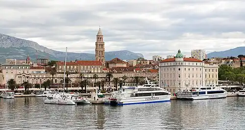 The cathedral tower bell seen from Split's waterfront