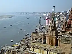 Small boats on the Ganges, seen from above