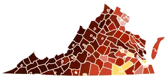 Map of racial plurality in Virginia by county as of the 2020 U.S. census