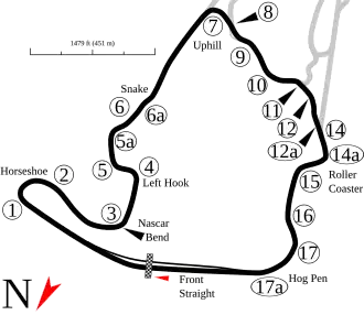 North Course, 2.250 mi (3.621 km) layout with 17 turns