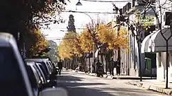 A classical Capilla del Señor Street. The Church tower can be seen in the background.