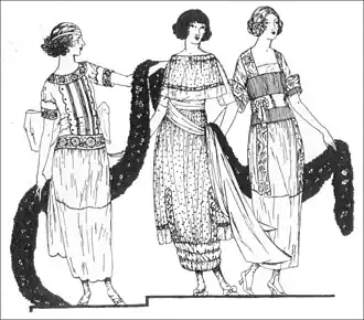 Art Deco festoon on a fashion plate from a summer Vogue magazine, 1919, ink on paper, multiple locations since multiple magazines were printed