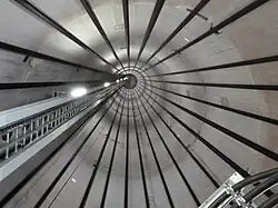 Image 60Inside view of a wind turbine tower, showing the tendon cables (from Wind turbine)