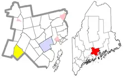 Location of Liberty (in yellow) in Waldo County and the state of Maine