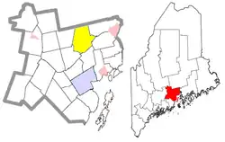 Location of Monroe (in yellow) in Waldo County and the state of Maine