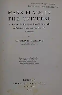 Title page to Man's Place in the Universe (1903)