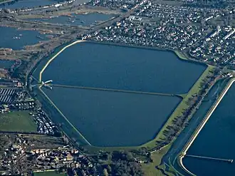Aerial photograph of two adjacent reservoirs