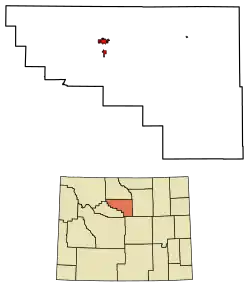 Location of Worland in Washakie County, Wyoming.
