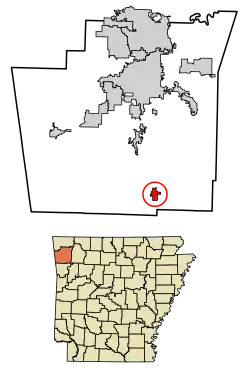 Location of Winslow in Washington County, Arkansas.