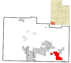 Location in Washington County and the state of Utah