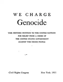 Scan of the title page of the book We Charge Genocide