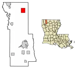 Location of Shongaloo in Webster Parish, Louisiana.