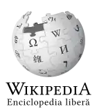 Wikipedia logo displaying the name "Wikipedia" and its slogan: "The Free Encyclopedia" below it, in Romanian