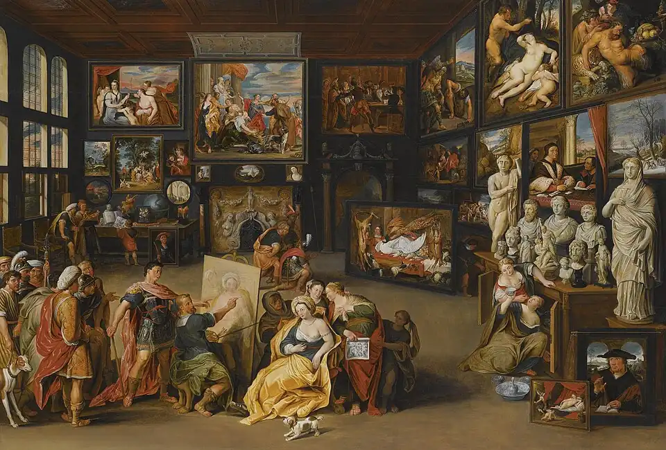 Alexander the Great visits the studio of Apelles; 1628–37, oil on panel, 78 × 114&nbsp;cm, private collection.