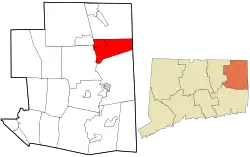 Putnam's location within Windham County and Connecticut