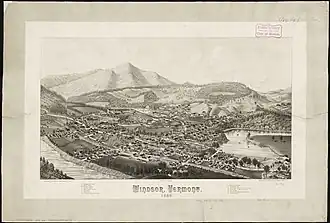 Print of Windsor from 1886 by L.R. Burleigh with list of landmarks depicted