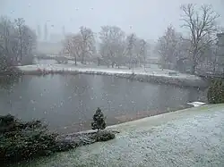 Wolfson's gardens during a snowy day