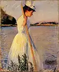 Woman Standing With an Oar by Edmund Charles Tarbell, 1891