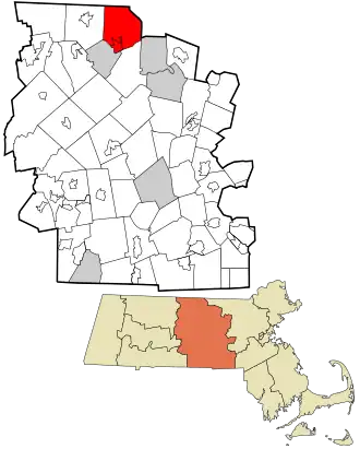 Location in Worcester County and the state of Massachusetts.