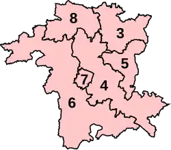 Numbered map of new parliamentary constituencies of Worcestershire.
