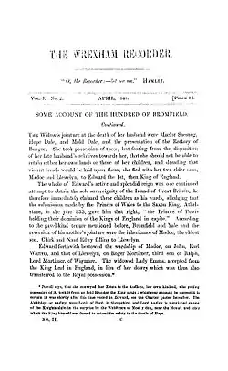 The front page of the April 1848 issue of the Wrexham Recorder
