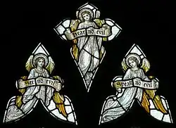 "Three Wise Angels". Detail of a window in St Peter's Church.